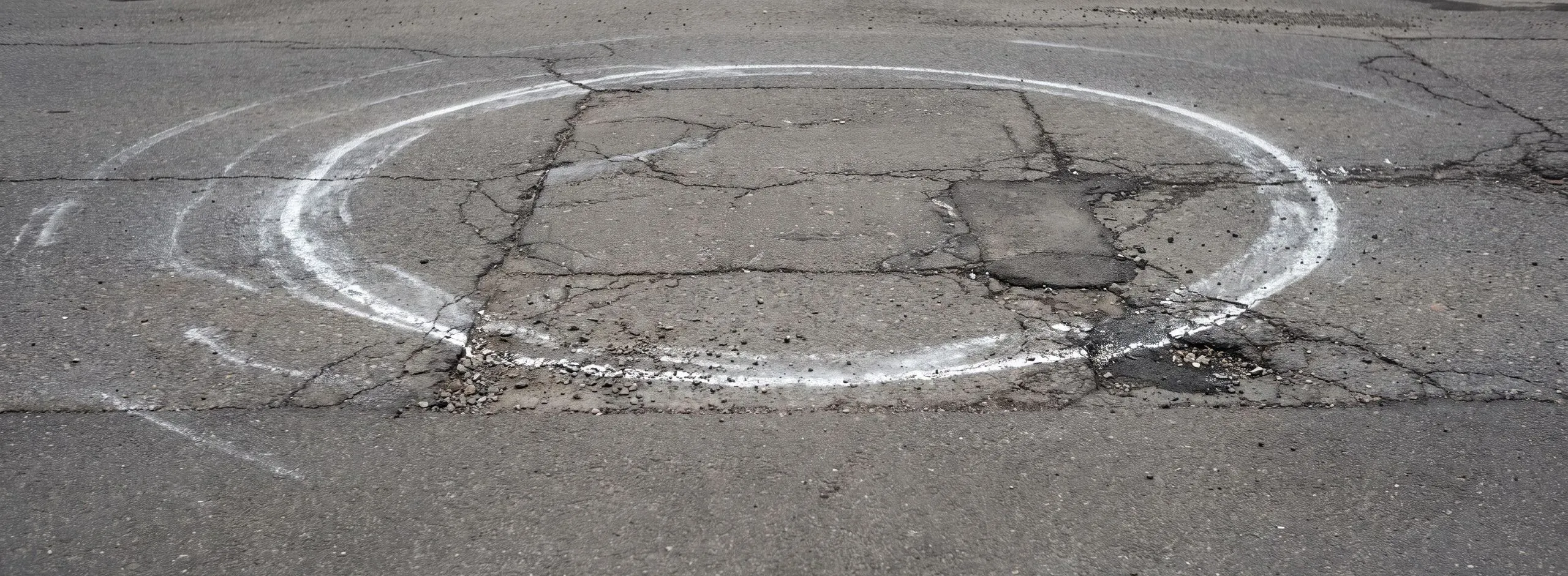 Mit Kreide gezogener Kreis auf abgenutztem Asphalt