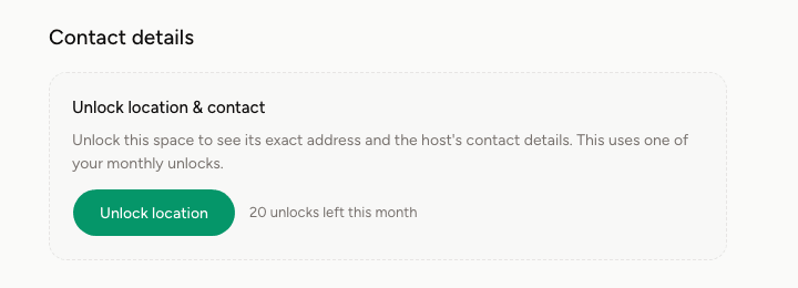 The Unlock location and contact panel with its button and the note about unlocks remaining this month